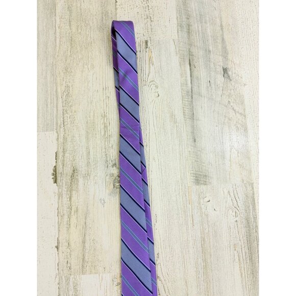 The Tie Bar Purple Stripe Silk Slim Tie - Picture 4 of 8